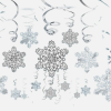 Javoli frozen slinger met zilveren en witte sneeuwvlokken en krullende hangers, onderdeel van de set van 30 stuks