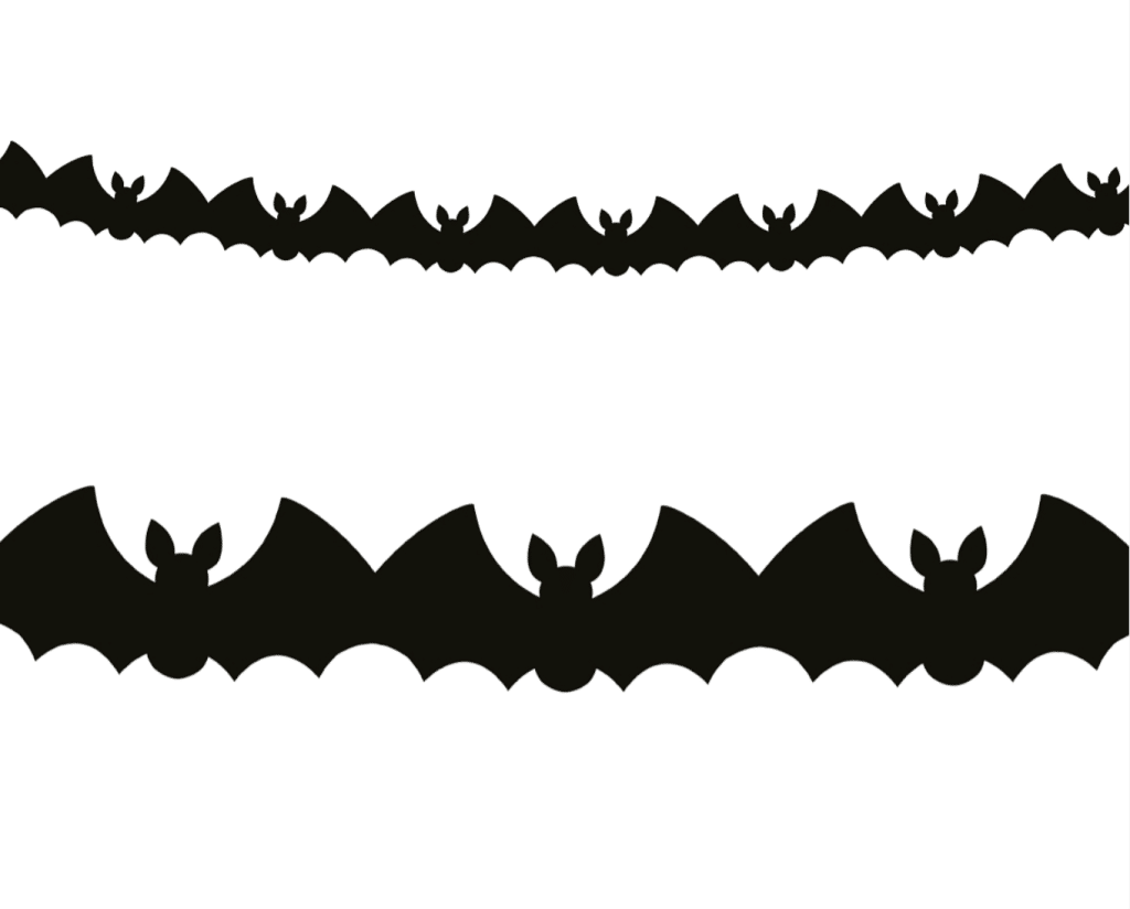 Zwarte Halloween vleermuizen slinger van 3 meter met herhaalde silhouetten van vleermuizen op witte achtergrond