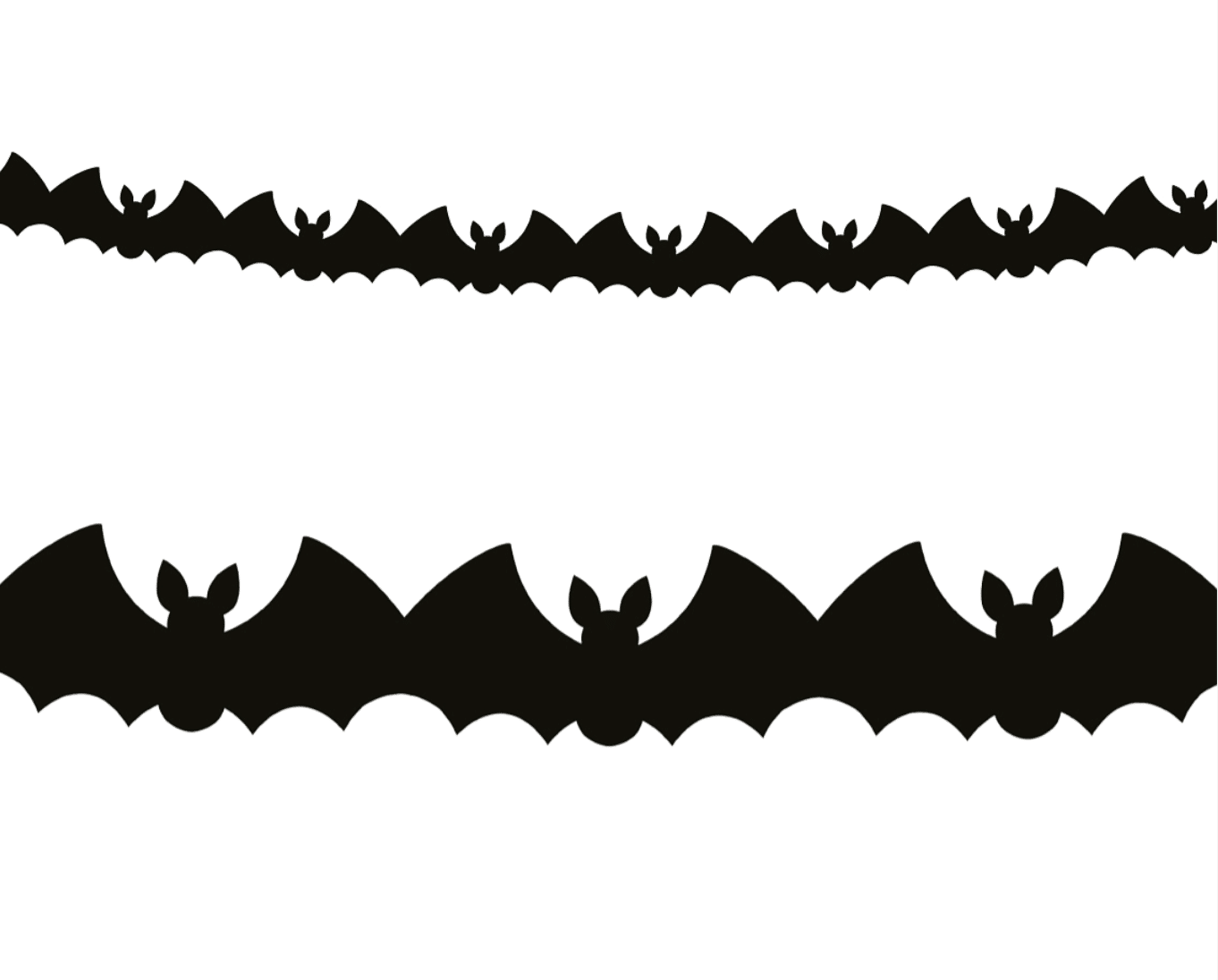 Zwarte Halloween vleermuizen slinger van 3 meter met herhaalde silhouetten van vleermuizen op witte achtergrond