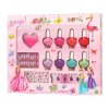 Roze verpakking van de 12-delige prinsessen nagelset met acht flesjes kindernagellak, plaknagels en stickers