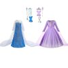 Combideal met een blauwe frozen jurk en een paarse Elsa-prinsessenjurk, inclusief tiara’s, handschoenen en sieraden.