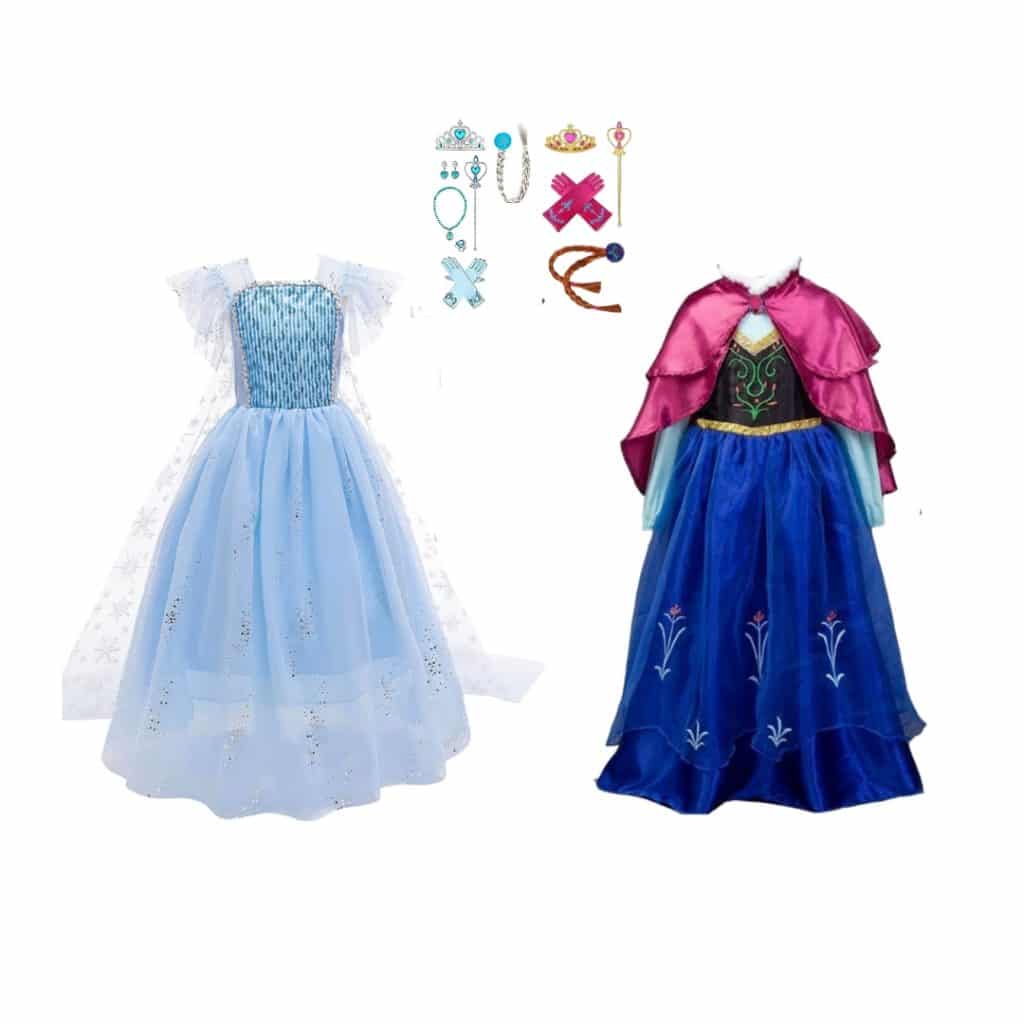 Elsa en Anna jurk als voordeelpakket met twee prinsessenjurken, accessoires en Het Betere Merk