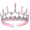 Roze diadeem kroon Mary met zilveren glitters, parels en roze satijnen band