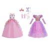 Roze unicorn prinsessenjurk en paarse Rapunzel jurk met bijpassende handschoenen, haarbanden en accessoires