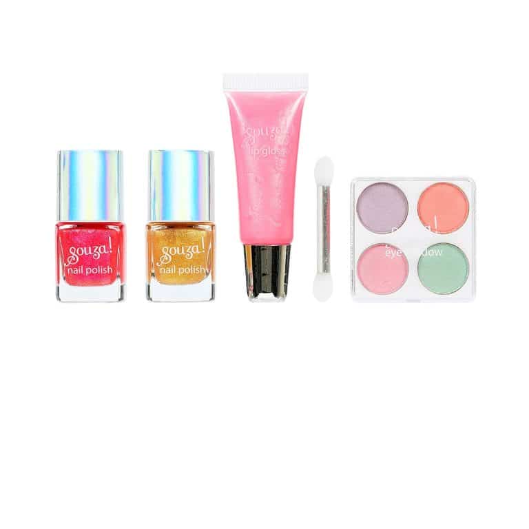 Souza make up set vlinder met twee nagellakken, roze lipgloss, oogschaduwpalet en applicator