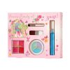 Roze prinsessen beautyset in doos met lipgloss, oogschaduw, kwasten en een blauwe glittergel