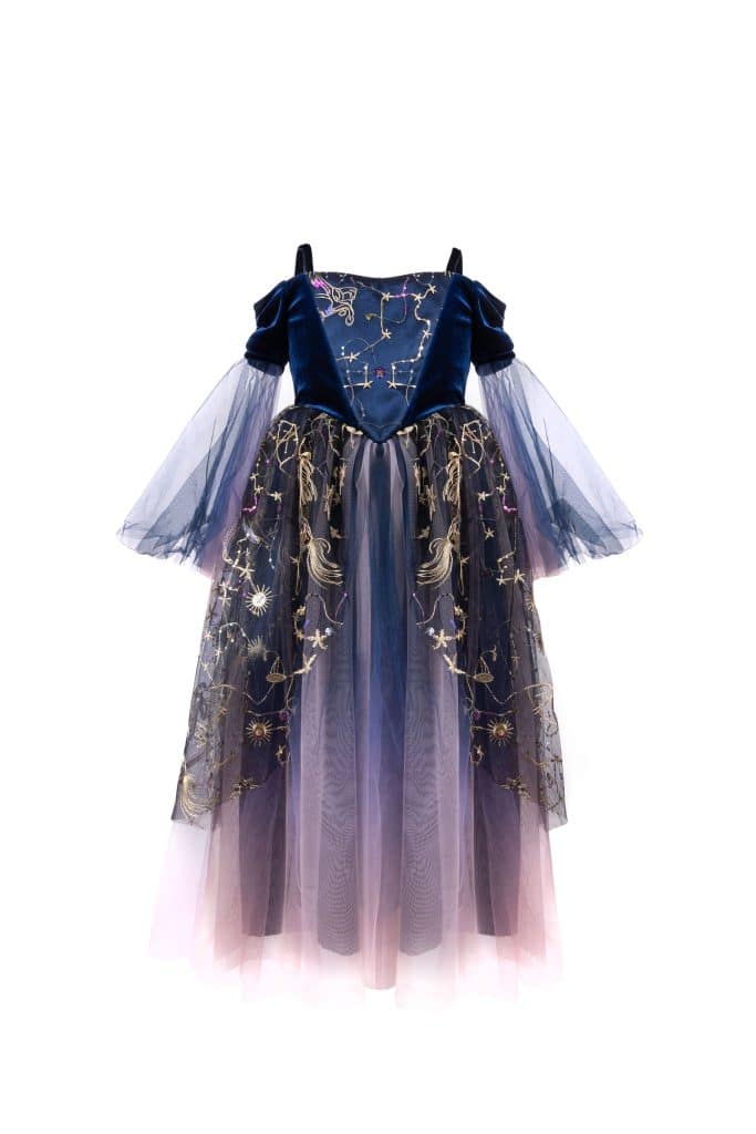 Blauwe Great Pretenders Enchantress Gown met tule rok, transparante mouwen en gouden sterren- en maanborduursels