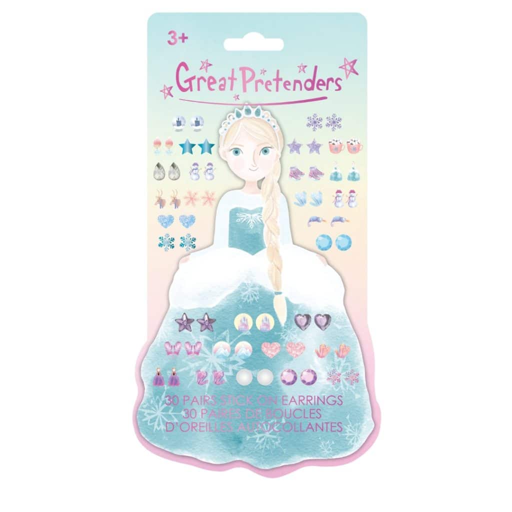Verpakking met 30 paar Great Pretenders prinsessen plakoorbellen in verschillende kleuren en vormen