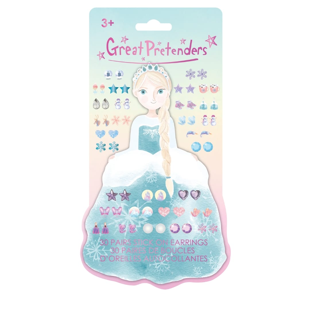 Verpakking met 30 paar Great Pretenders prinsessen plakoorbellen in verschillende kleuren en vormen