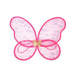 Roze feeënvleugels van Great Pretenders met transparante stof, bladpatronen, glitterdetails en een gouden vlinderaccent.