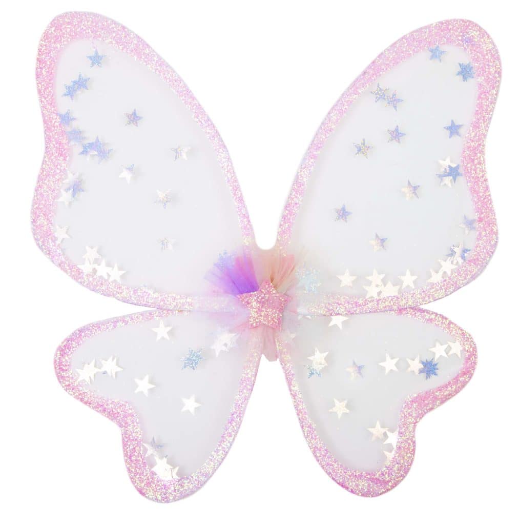 Roze Twinkling Star fee vleugels met glinsterende rand en witte en blauwe sterretjes