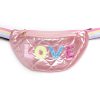 Roze Unicorn meisjes tas met regenboogband, rits en glanzende LOVE-versiering.